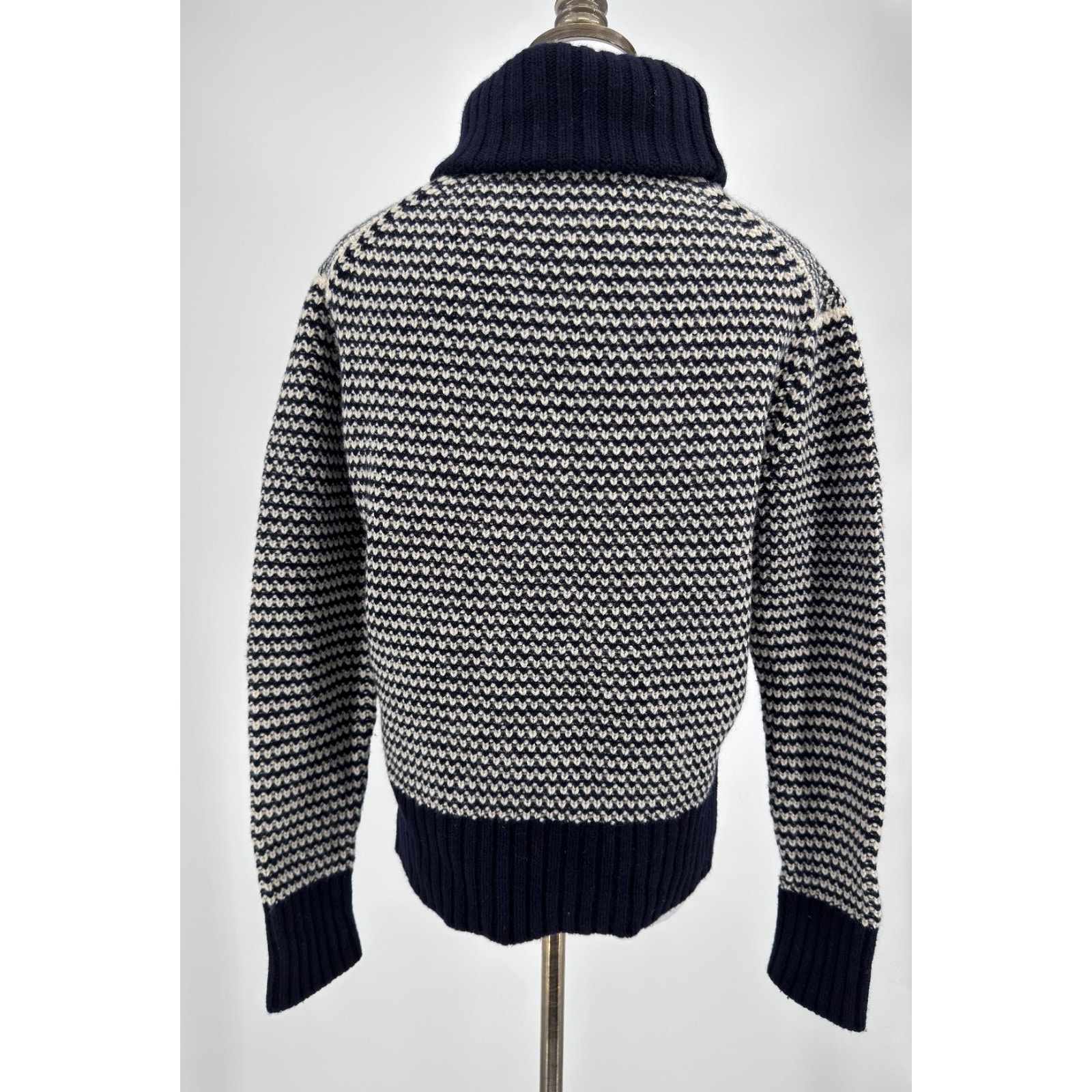 &Daughter Signature Birdseye Blue White Wool Chunky Knit Turtleneck Sweater — image 3 of 6